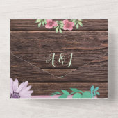 Invitation Tout En Un Script à fleurs en bois rustique (Verso)