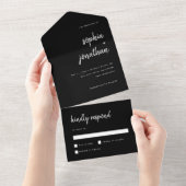Invitation Tout En Un Script Black | Wedding (Déchirure)