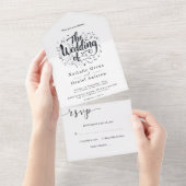 Invitation Tout En Un Script de calligraphie moderne Mariage noir et bla (Déchirure)