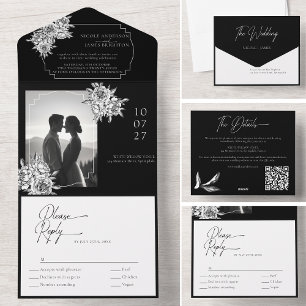 Invitation Tout En Un Script de calligraphie photo noir moderne