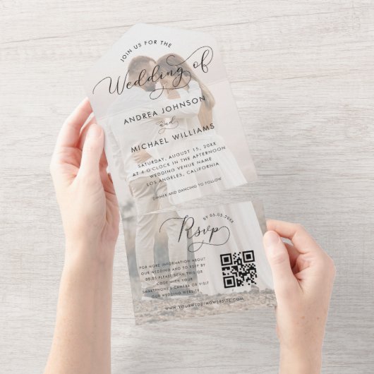 Invitation Tout En Un Script de calligraphie romantique Photo Code Qr Ma (Déchirure)