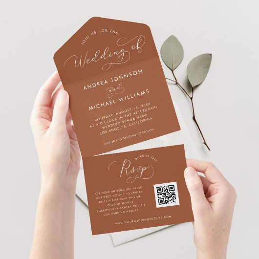 Invitation Tout En Un Script de rouille Terracotta Automne Automne QR Co