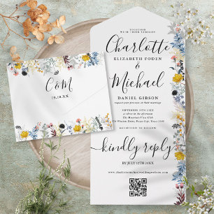 Invitation Tout En Un Script de signature de code QR floral de jardin po