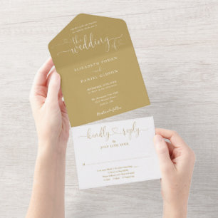 Invitation Tout En Un Script Hearts Elegant Gold Minimalist Mariage