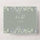 Invitation Tout En Un Script Hearts Floral Code QR Vert Sauge Mariage (Verso)