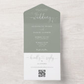 Invitation Tout En Un Script Hearts Sage Green QR Code Mariage (À l'intérieur)
