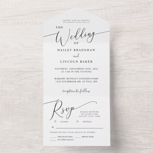 Invitation Tout En Un Script Mariage élégant minimal (À l'intérieur)