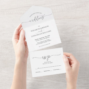 Invitation Tout En Un Script minimal simple Mariage noir et blanc