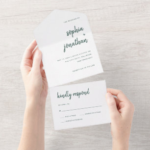 Invitation Tout En Un Script minimaliste moderne   Emerald Green Mariage