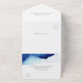 Invitation Tout En Un Script moderne Aquarelle Indigo Mariage bleu (Dehors)