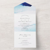 Invitation Tout En Un Script moderne Aquarelle Indigo Mariage bleu (À l'intérieur)