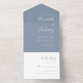 Invitation Tout En Un Script moderne Mariage bleu poussiéreux minimal (À l'intérieur)