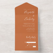 Invitation Tout En Un Script moderne Mariage orange brûlé (À l'intérieur)