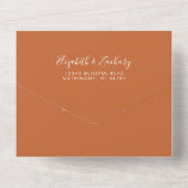 Invitation Tout En Un Script moderne Mariage orange brûlé (Verso)