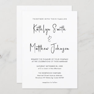 Invitation Tout en un script moderne minimaliste Mariage