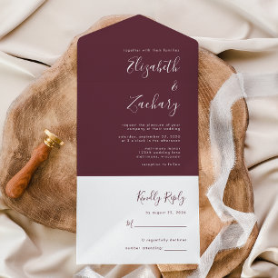Invitation Tout En Un Script moderne minimaliste Mariage Bourgogne