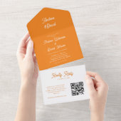 Invitation Tout En Un Script moderne rétro brillant Orange QR Code Maria (Déchirure)