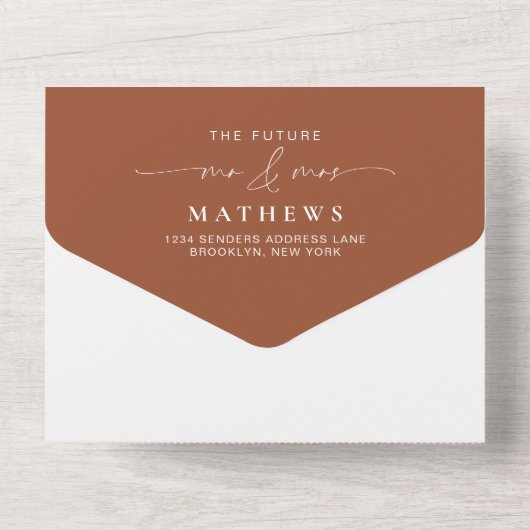 Invitation Tout En Un Script moderne Terracotta Photo QR Code Mariage (Verso)