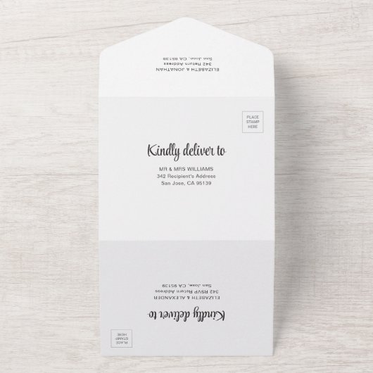 Invitation Tout En Un Script moderne transparent photo simple mariage (Dehors)
