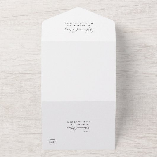 Invitation Tout En Un Script photo moderne Mariage d'entrée RSVP (Dehors)