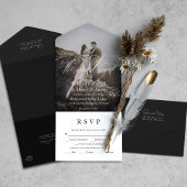 Invitation Tout En Un Script photo moderne RSVP Entree Mariage noir