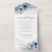 Invitation Tout En Un Script Whimsical élégant Floral Dusty Blue Mariage (À l'intérieur)