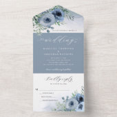 Invitation Tout En Un Script Whimsical élégant Floral Dusty Blue Mariage (À l'intérieur)