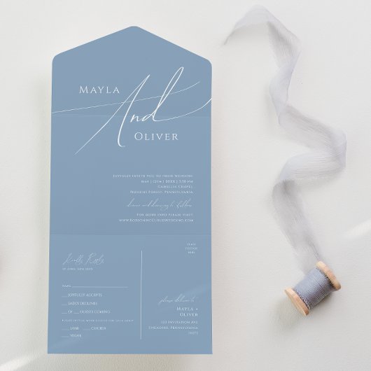 Invitation Tout En Un Script Whimsical | Phoque Décontracté bleu Dusty e