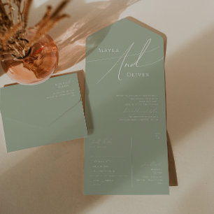 Invitation Tout En Un Script Whimsical   Sage Green Sceau Décontracté et