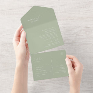 Invitation Tout En Un Script Whimsical   Sage Sceau vert et envoi