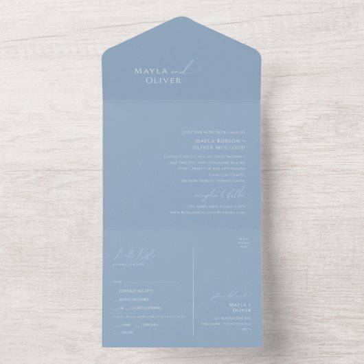 Invitation Tout En Un Script Whimsical | Sceau bleu Dusty et envoi (À l'intérieur)