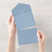 Invitation Tout En Un Script Whimsical | Sceau bleu Dusty et envoi (Déchirure)