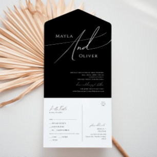 Invitation Tout En Un Script Whimsical   Sceau Décontracté noir et envoi