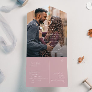 Invitation Tout En Un Script Whimsical   Sceau photo Rose Dusty et envoi