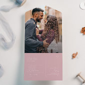 Invitation Tout En Un Script Whimsical | Sceau photo Rose Dusty et envoi