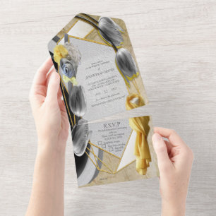 Invitation Tout En Un sculpture moderne jaune et gris avec tulipes