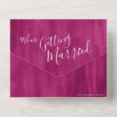 Invitation Tout En Un Se marier mariage photo rouge rose rouge texte rsv (Verso)