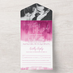 Invitation Tout En Un Se marier mariage photo rouge rose rouge texte rsv