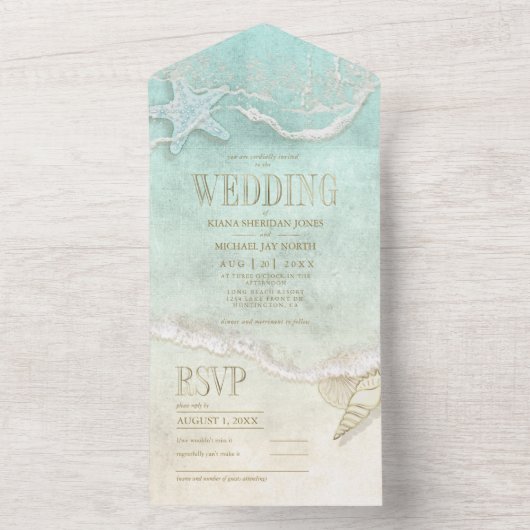 Invitation Tout En Un Sea Foam Beach Wedding ID837 (À l'intérieur)