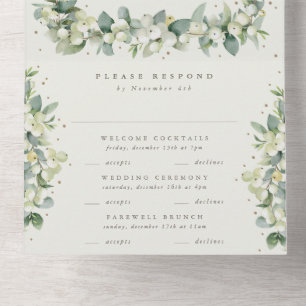 Invitation Tout En Un Seafoam Green/Crème Snowberry + Eucalyptus Mariage