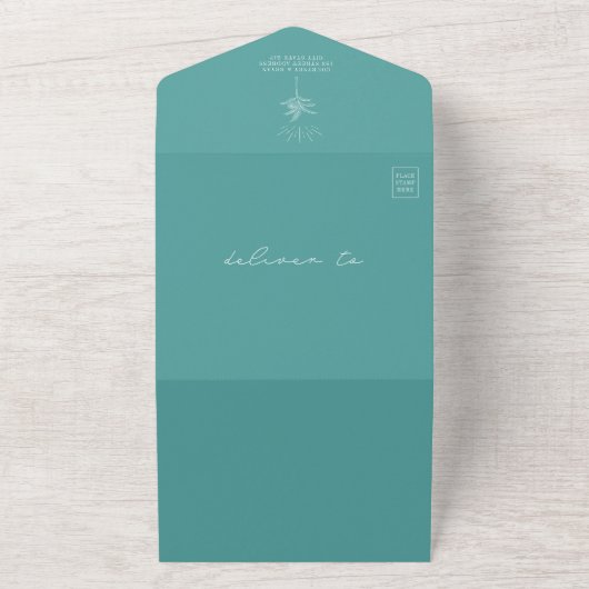 Invitation Tout En Un Seashell Palm Plage Turquoise Mariage QR Code RSVP (Dehors)