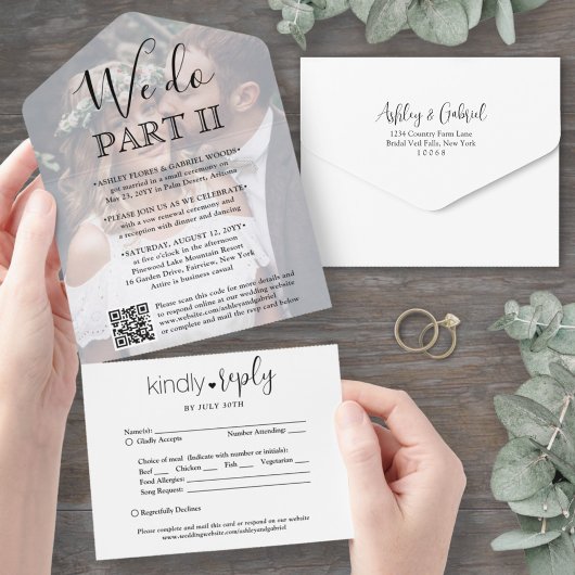 Invitation Tout En Un Sequel Code QR Mariage RSVP & Photo We Do Part Two