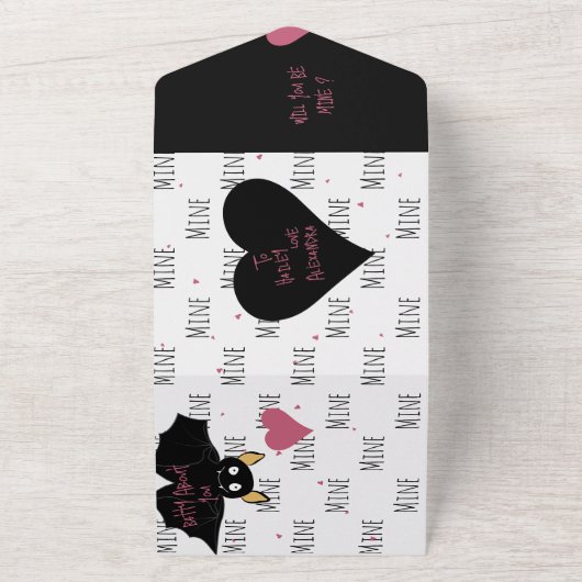 Invitation Tout En Un Serez-Vous À Moi ? Batty Love + Valentine Card (Dehors)