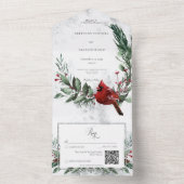 Invitation Tout En Un Serre d'hiver rustique et code QR cardinal rouge (À l'intérieur)