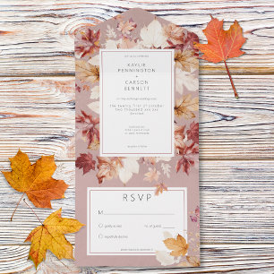 Invitation Tout En Un Serre Rustique de l'automne Feuilles Bourgogne Pas