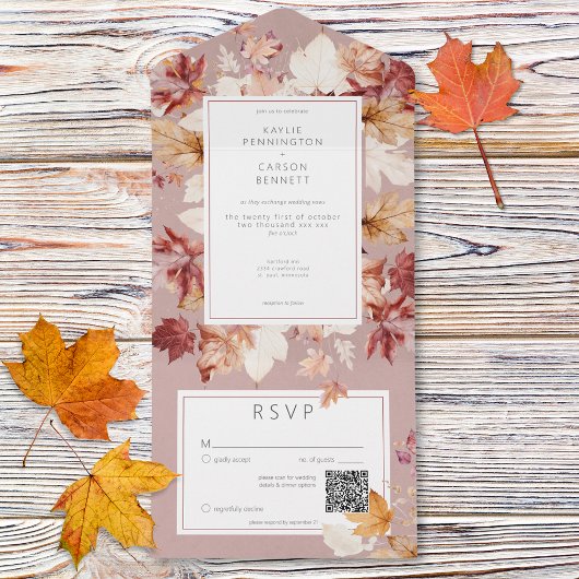 Invitation Tout En Un Serrure rustique de l'automne Feuilles Bourgogne Q
