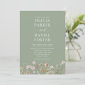 Invitation Tout en un seul Fleur sauvage vert QR Code Mariag (Debout devant)