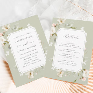 Invitation Tout en un seul Sage Blanc Blush Élégant Mariage F