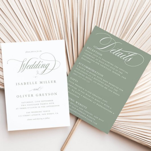 Invitation Tout en un seul Sage Vert Blanc Simple Minimal Mar
