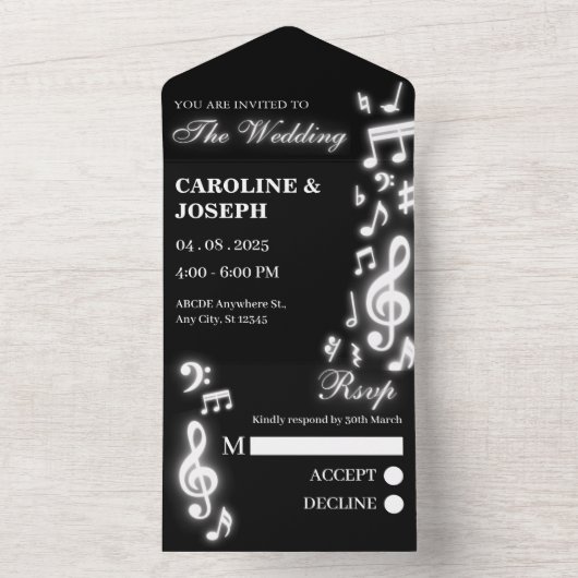 Invitation Tout En Un Shiny Music note mariage (À l'intérieur)